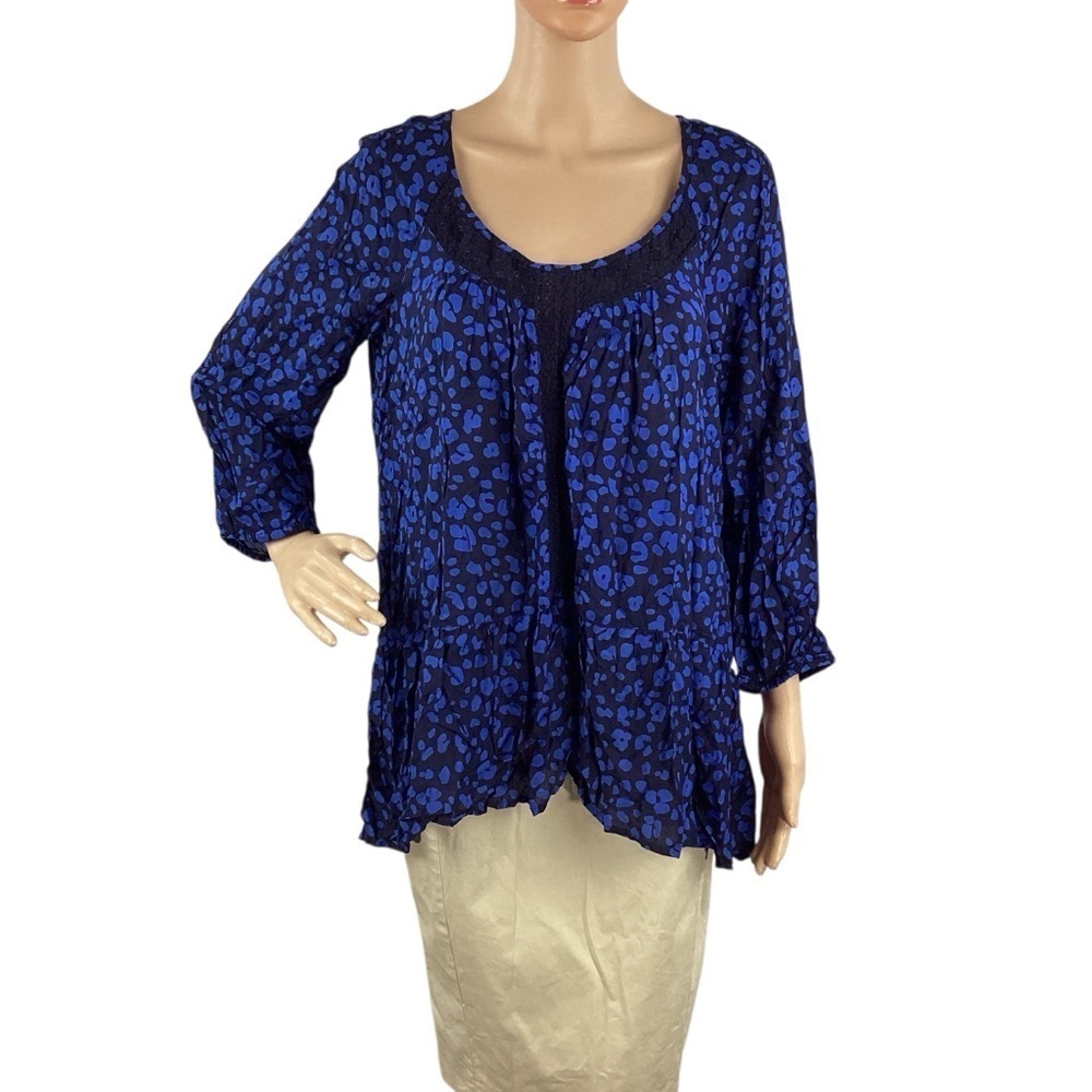 HD in Paris Ressica Leopard Blouse Blue Black Lace Trim Size M